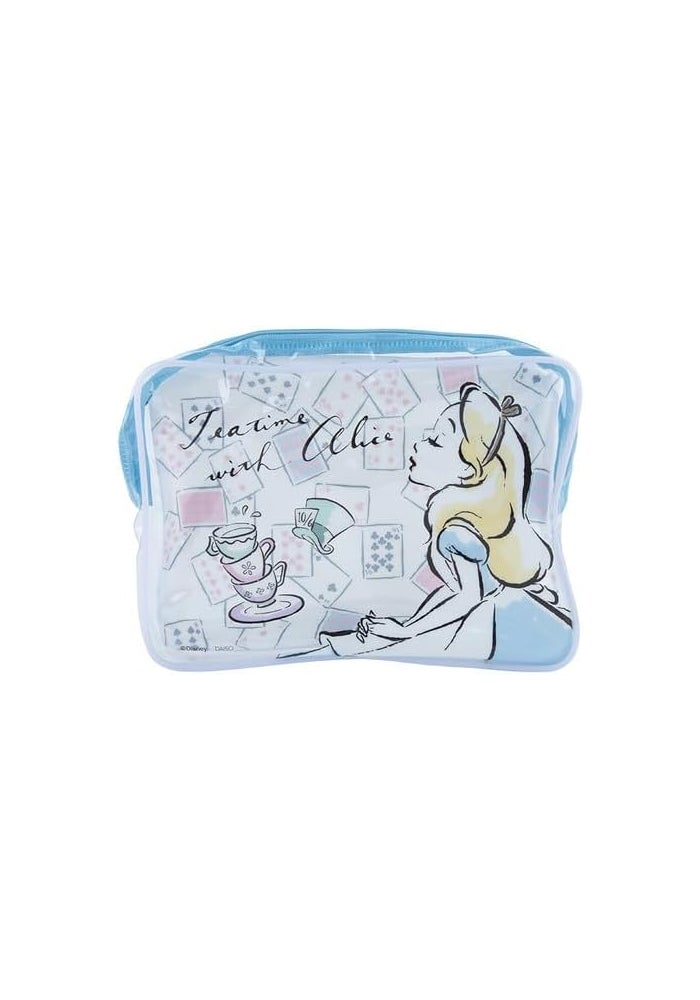 Daiso Alice in Wonderland Vinyl Gusset Pouch | Blue | Spacious Zip Storage Bag for Cosmetics & Accessories - Image 1